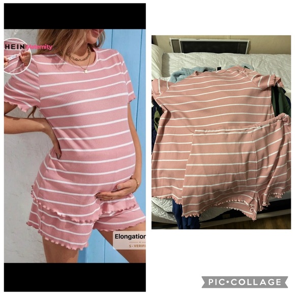 SHEIN Pink Striped Maternity Set - Picture 1 of 2